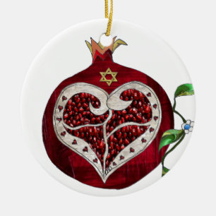 Ornement En Céramique Judaica Pomegranate Heart Hanoukka Rosh Hashanah