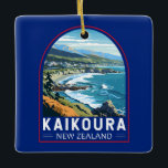 Ornement En Céramique Kaikoura New Zealand Travel Art Vintage<br><div class="desc">Kaikoura rétro design de voyage vectoriel. Kaikoura est une ville côtière sur l'île sud de la Nouvelle-Zélande. Elle est connue pour sa faune abondante et sa population de cachalots.</div>