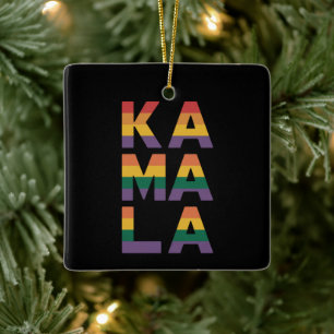 Ornement En Céramique Kamala Harris 2024 Drapeau Arc-en-ciel Fierté Gay