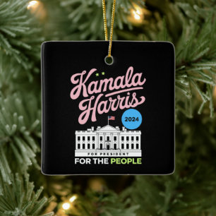 Ornement En Céramique Kamala Harris 2024 Vote Démocrate Social Blue