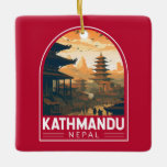 Ornement En Céramique Kathmandu Nepal Travel Art Vintage<br><div class="desc">Kathmandu design de déplacement vectoriel rétro. Katmandou,  la capitale du Népal,  est située dans une vallée entourée par les montagnes de l'Himalaya.</div>