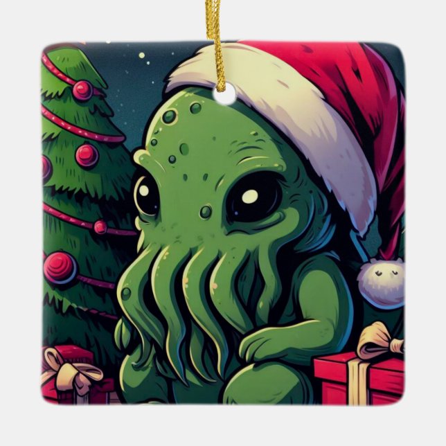 Ornement En Céramique Kawaii Cthulhu Christmas - Merry Cthulhumas (Devant)