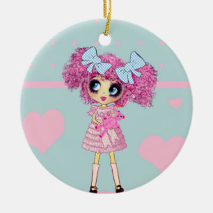Ornement En Céramique Kawaii Girl PinkyP pastel bleu