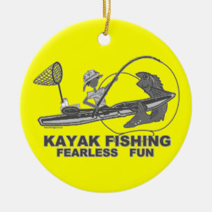 Ornement En Céramique Kayak Fishing Black & White Whimsy