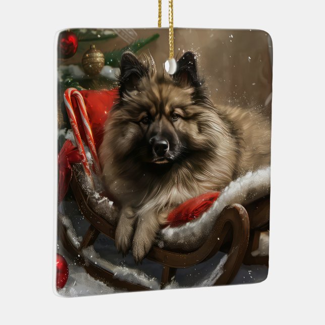 Ornement En Céramique keeshond Festive de Noël de chien (Droite)