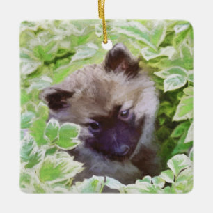 Ornement En Céramique Keeshond Puppy in the Garden Peinture Art original