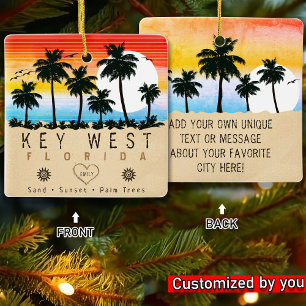 Ornement En Céramique Key West Florida Retro Palmiers Souvenir 80s