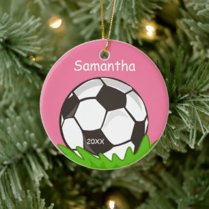 Ornement En Céramique Kids Personalized Soccer Ball Pink