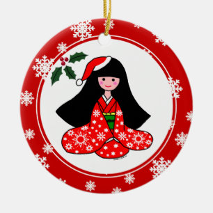 Ornement En Céramique Kimono Girl Christmas Cartoon Snowflakes
