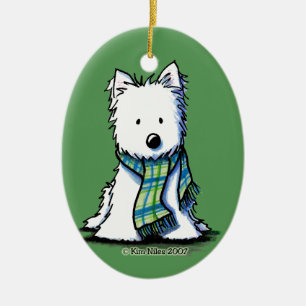 Ornement En Céramique KiniArt Winter Scarf Westie Ornament en céramique
