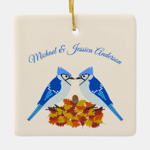 Ornement En Céramique Kissing Blue Jays Mariage de automne personnalisé