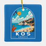 Ornement En Céramique Kos Grèce Travel Art Vintage<br><div class="desc">Conception de déplacement vectoriel rétro Kos. Kos,  l'une des îles du Dodécanèse de Grèce,  est connue pour ses plages de sable fin. Il est également riche en monuments grecs et romains,  notamment dans et autour de Kos Town.</div>