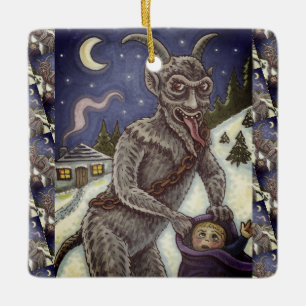 ORNEMENT EN CÉRAMIQUE KRAMPUS & ENFANTS MÉCHANTS, HISTOIRE DE NOËL EFFRA