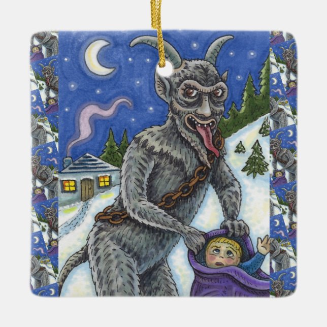 ORNEMENT EN CÉRAMIQUE KRAMPUS & ENFANTS NAUGHTY, HISTOIRE DE NOËL CRAYAN (Devant)
