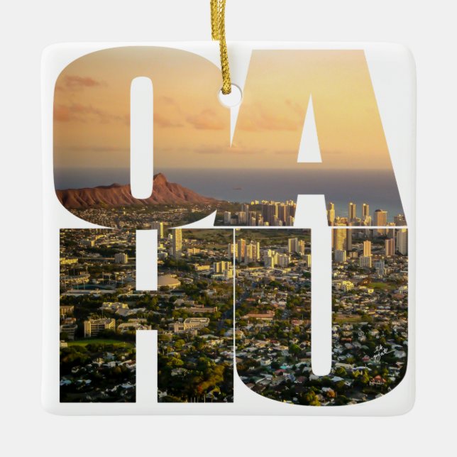 Ornement En Céramique La coutume 2 a dégrossi Noël d'Oahu Hawaï de photo (Devant)