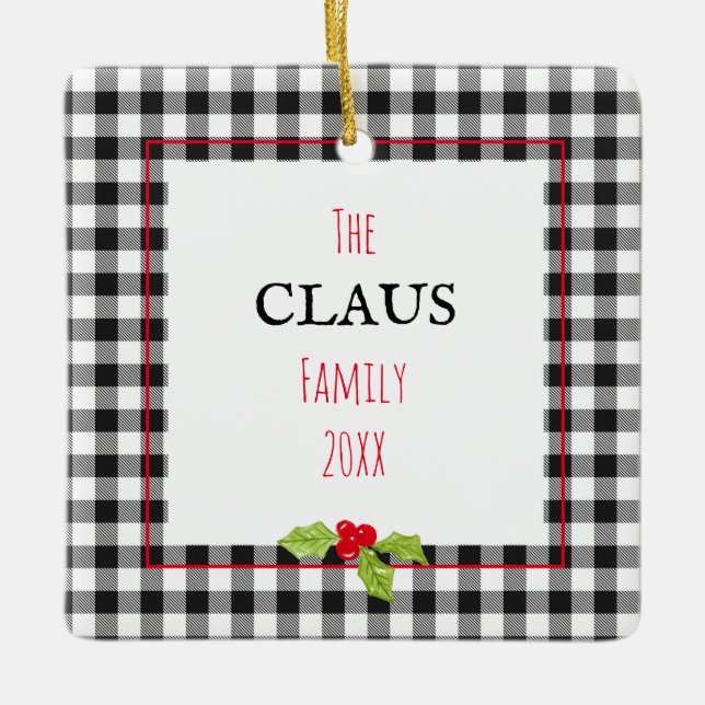 Ornement En Céramique La Famille Claus A Plaid Holly Christmas Père Noël (Devant)
