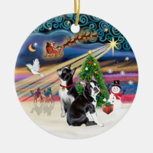 Ornement En Céramique La magie de Noël - Boston Terriers (deux)