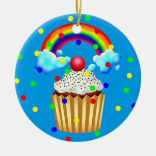 Ornement En Céramique La partie de petit gâteau avec l'arc-en-ciel et