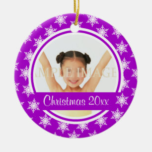 Ornement En Céramique La photo pourpre de flocon de neige personnalisent