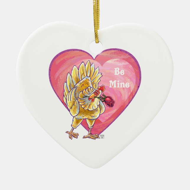 Ornement En Céramique La Saint-Valentin du poulet (Devant)