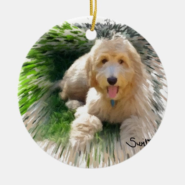 Ornement En Céramique Labradoodle Goldendoodle (Devant)