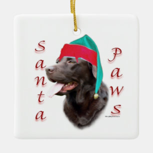 Ornement En Céramique Labrador Retriever (choc) Père Noël Paws