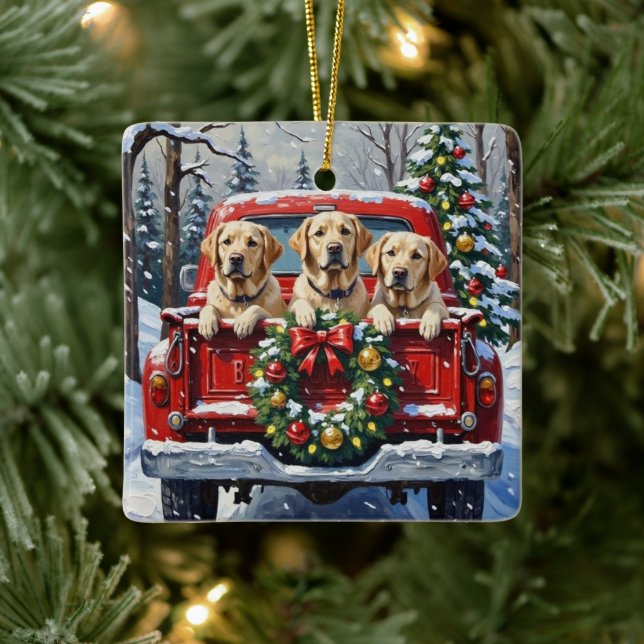 Ornement En Céramique Labrador Retriever Christmas Red Truck Holiday (Arbre)
