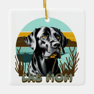 Ornement En Céramique Labrador Retriever noir   Maman Lab