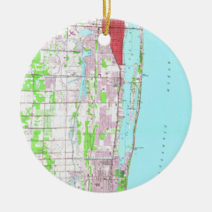 Ornement En Céramique Lac vintage en valeur et plage FL Map (1945) de