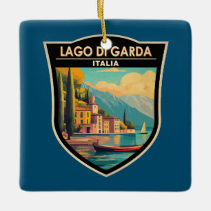 Ornement En Céramique Lago di Garda Italia Travel Art Vintage