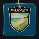 Ornement En Céramique Lake Michigan Travel Art Vintage<br><div class="desc">Design vectoriel du lac Michigan. Le lac Michigan est l'un des cinq Grands Lacs d'Amérique du Nord. Il est le deuxième plus grand des Grands Lacs par son volume.</div>