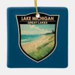 Ornement En Céramique Lake Michigan Travel Art Vintage<br><div class="desc">Design vectoriel du lac Michigan. Le lac Michigan est l'un des cinq Grands Lacs d'Amérique du Nord. Il est le deuxième plus grand des Grands Lacs par son volume.</div>