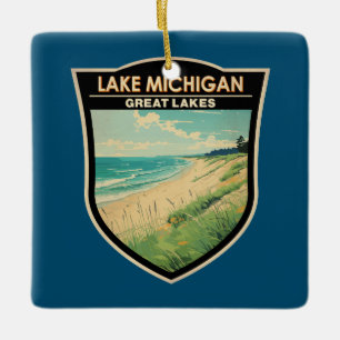 Ornement En Céramique Lake Michigan Travel Art Vintage