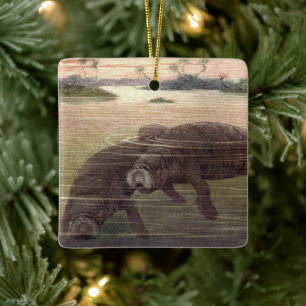 Ornement En Céramique Lamantins Vintage ou Vaches Marines, Mammifères Ma