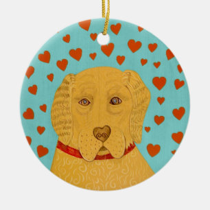 Ornement En Céramique L'amour est la règle des Goldens- Stephen Huneck