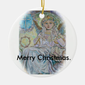 Ornement En Céramique L'ange du rose de Noël., Joyeux Noël