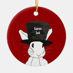 Ornement En Céramique Lapin blanc dans l'ornement du chapeau supérieur