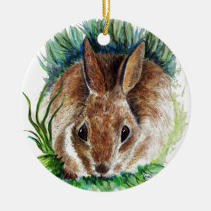 Ornement En Céramique Lapin d'ornement se cachant dans l'herbe, crayon