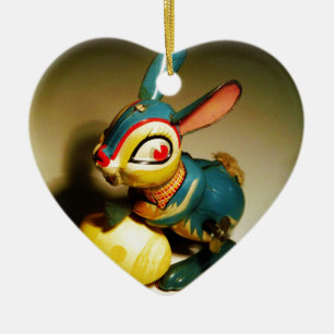 Ornement En Céramique lapin jouet et oeuf jaune pâle