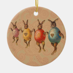 Ornement En Céramique Lapins de Pâques vintage dansant avec des costumes