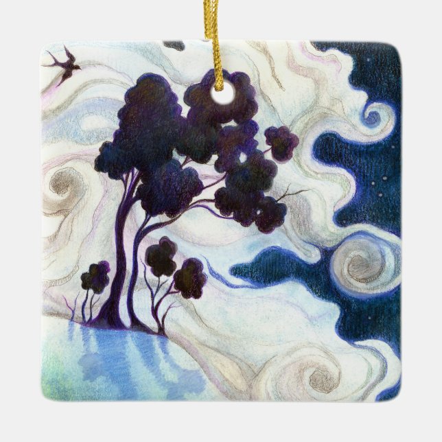 Ornement En Céramique Lapins Lits Lune/Une Nuit Lumineuse (Devant)