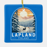 Ornement En Céramique Lapland Finlande Travel Art Vintage<br><div class="desc">Conception de déplacement vectoriel rétro de la Laponie. La Laponie est la région la plus septentrionale de la Finlande,  connue pour son vaste territoire subarctique,  ses stations de ski et ses phénomènes naturels.</div>