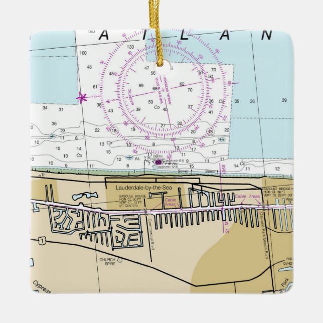 Ornement En Céramique Lauderdale Par La Carte Nautique Mer (Devant)