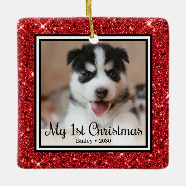 Ornement En Céramique Le 1er Noël de chiot (Devant)