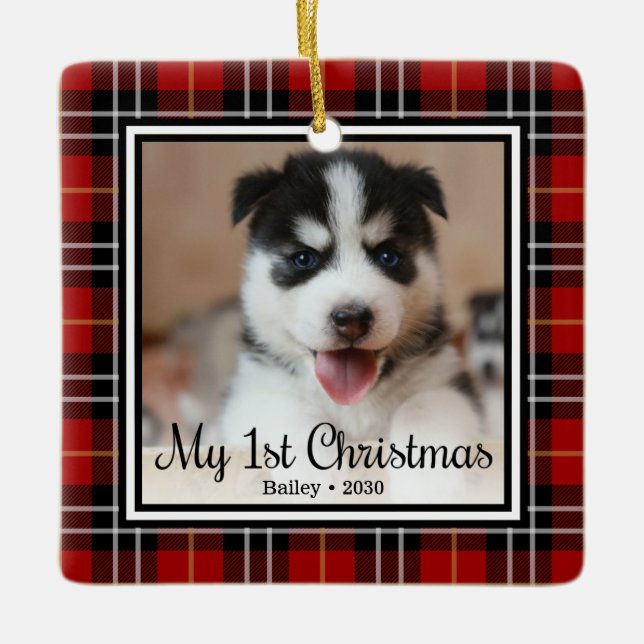 Ornement En Céramique Le 1er Noël de chiot (Devant)