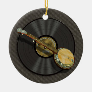 Ornement En Céramique Le banjo et le disque vinyle conçoivent autour de
