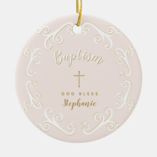 Ornement En Céramique Le baptême se répand en rose et en or