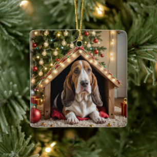 Ornement En Céramique Le Basset de Noël dans une niche