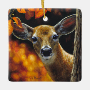 Ornement En Céramique Le cerf blanc fait face aux couleurs de automne