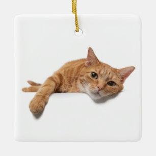 Ornement En Céramique Le Chat Orangé s'allonge